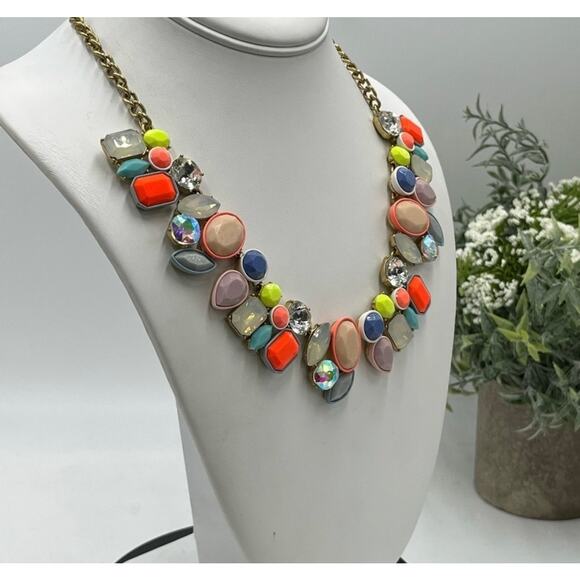 J. Crew Brûlée Neon Pastel Multicolor Fiesta Rhinestone Crystal Cluster Necklace - Picture 12 of 16